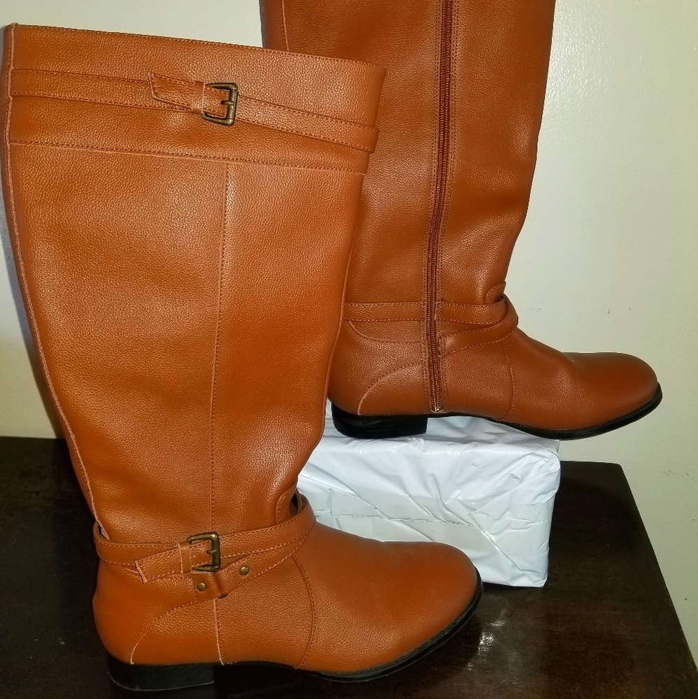 Leather-Wide Calf Boots 8.5W Womens